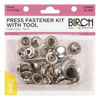 Press Stud Fastener Kit + tool silver Qty 10