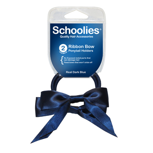 Schoolies Ribbon Bow Ponytail Holders 2pc Real Dark Blue