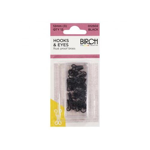Hook and Eye 12mm black  Qty 12