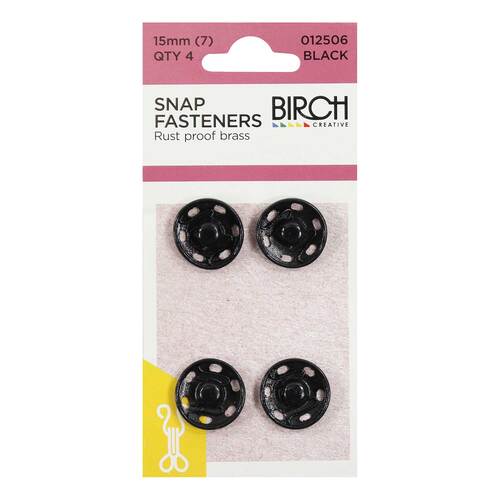 Snap Fasteners  4 Qty 15mm black