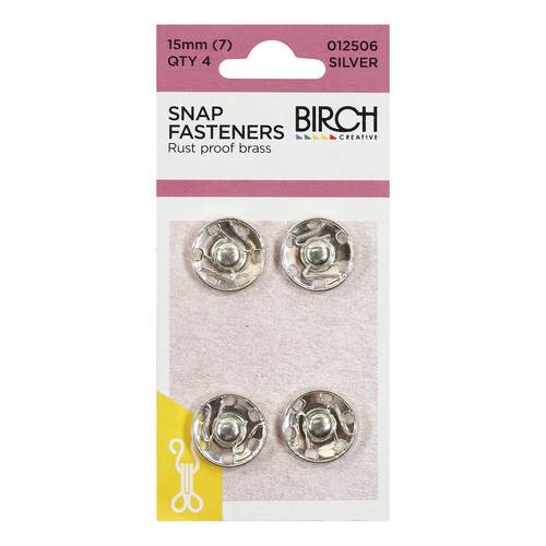 Snap Fasteners  4 Qty 15mm silver
