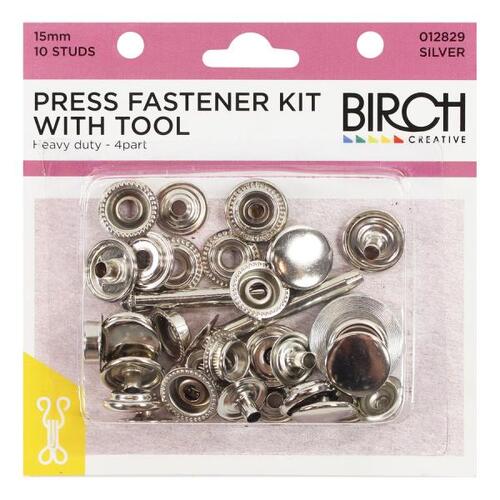 Press Stud Fastener Kit + tool silver Qty 10