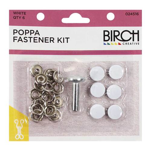 Decorative Poppa Fastener Kit + tool Qty 6 white 